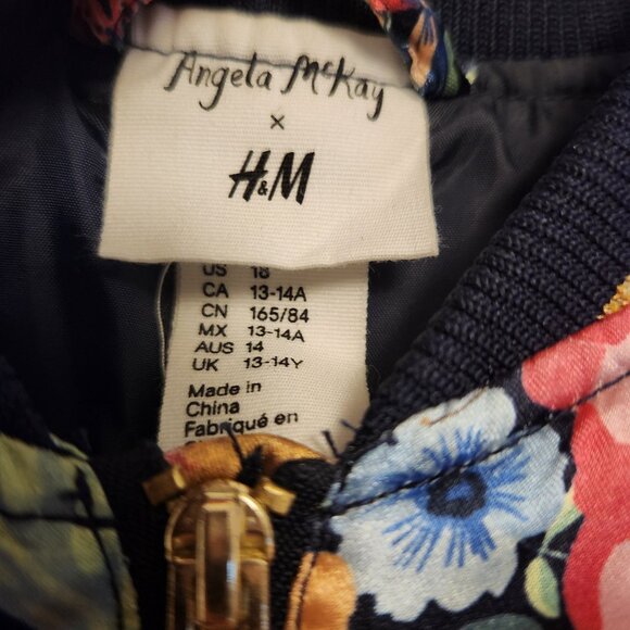 Angela McKay x H&M Floral Satin Girls Bomber Jacket Size US 18 - Picture 4 of 8